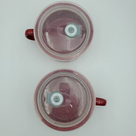 Cook's Essentials Red Soup Mugs Etched White on Red Chili Chowder Bowls - Picture 3 of 9